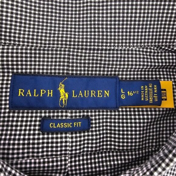 Ralph Lauren Classic Fit Plaid Button Down Black and White Shirt Size L - Picture 3 of 5